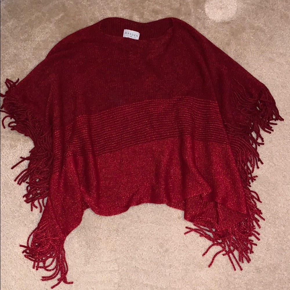 🖤Hayden Cherry Fringe Poncho Sweater🖤